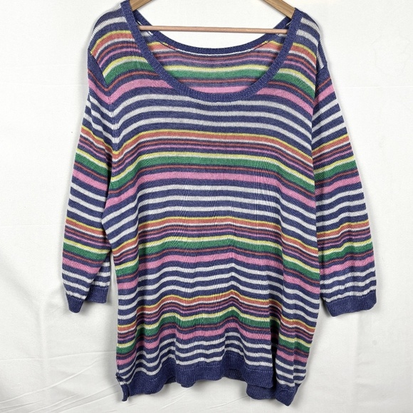 TALBOTS ¾ Sleeve Linen Pullover Knit Sweater Top Sailor Boat neck Beachy Coastal - Picture 2 of 8